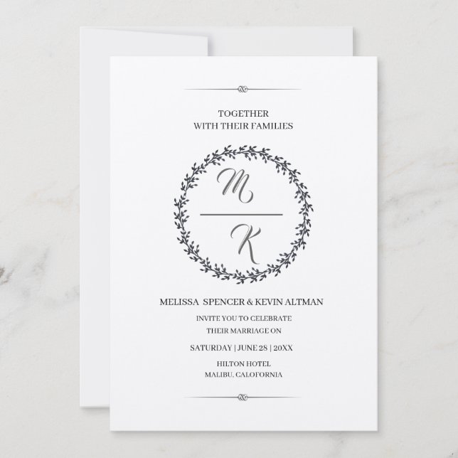Invitación Elegant, klassisch Monogramm Kranz Einladung (Anverso)