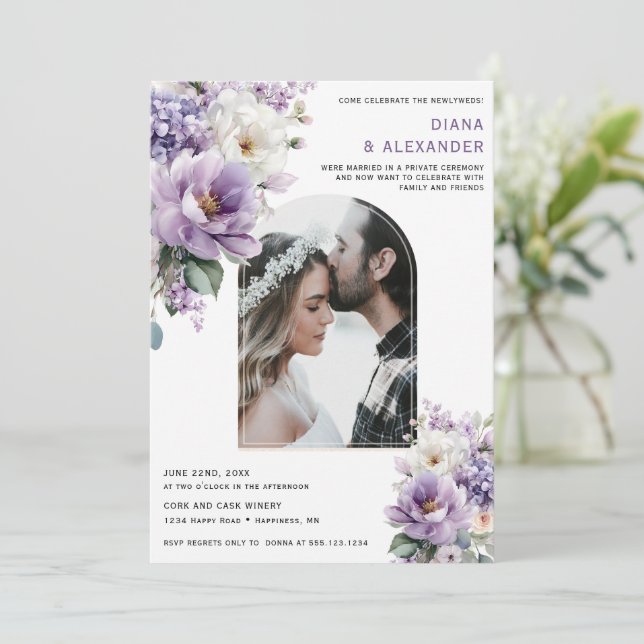 Invitación Elegant Lavender Floral Reception Only | (Anverso de pie)