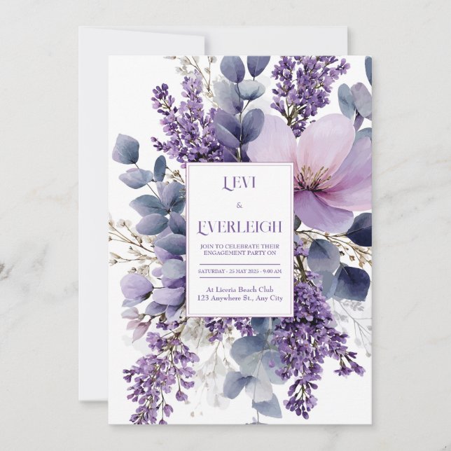 Invitación Elegant Lavender Lilac Eucalyptus Watercolor (Anverso)