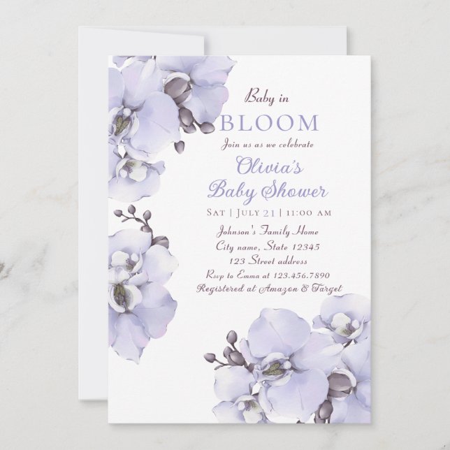 Invitación Elegant Lavender Orchid Baby Shower Invitation (Anverso)