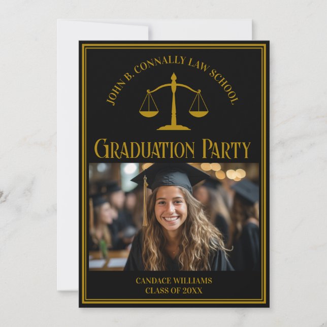 Invitación Elegant Law School Graduation Photo Party (Anverso)