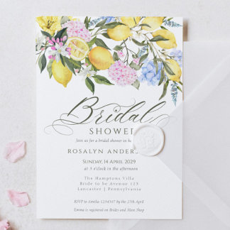 Invitación Elegant Lemon Floral Citrus Bridal Shower