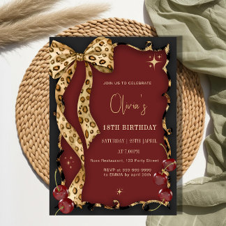 Invitación Elegant Leopard Print Wild Cherry Glam Birthday