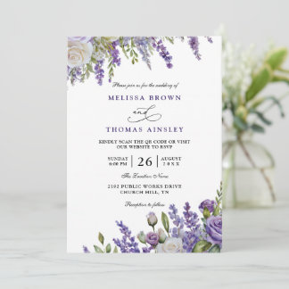 Invitación Elegant Light Purple Lavender QR Code Wedding