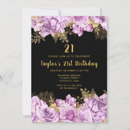 Invitación Elegant Lilac and Gold Flowers Birthday Party