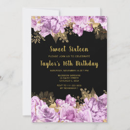 Invitación Elegant Lilac and Gold Flowers Sweet Sixteen
