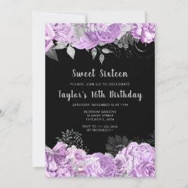 Invitación Elegant Lilac and Silver Flowers Sweet Sixteen