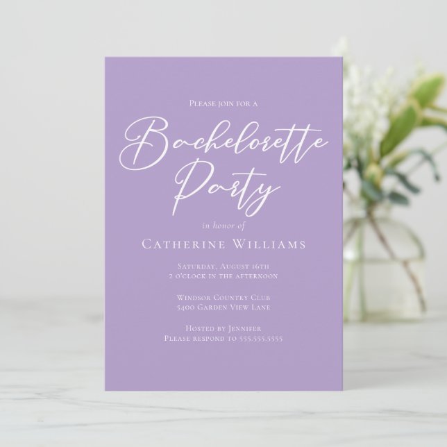 Invitación Elegant Lilac Purple Bachelorette Party (Anverso de pie)
