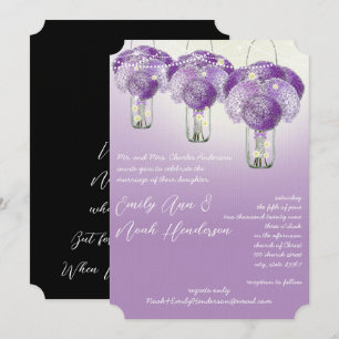 Invitación Elegant Lilac Purple Mason Jar Firefly Wedding