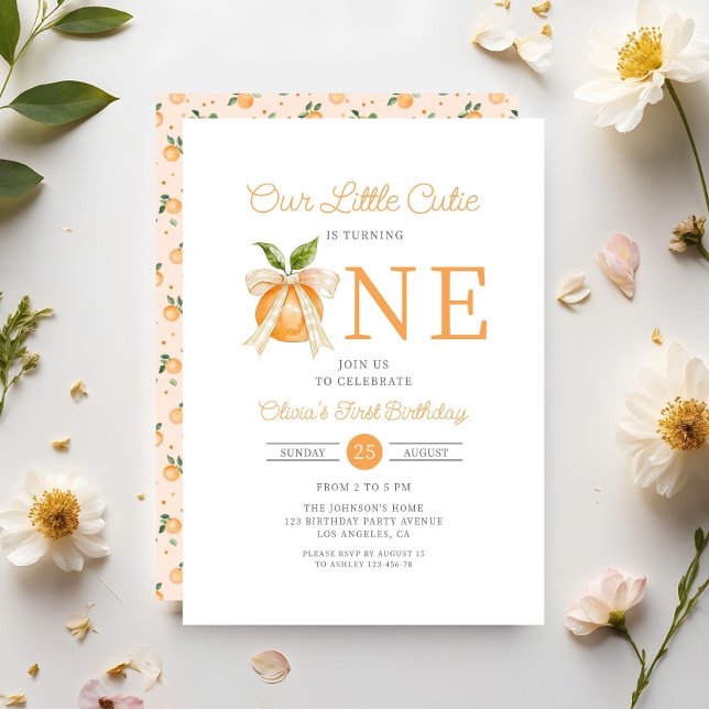 Invitación Elegant Little Cutie Orange Citrus 1st Birthday (Elegant Little Cutie Orange Citrus 1st Birthday Invitation)
