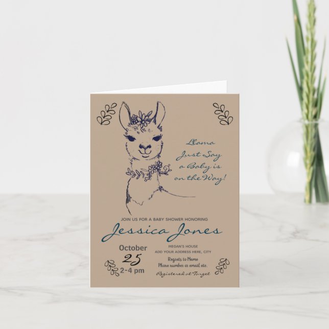 Invitación Elegant Llama Girl Baby Shower Rustic (Anverso)