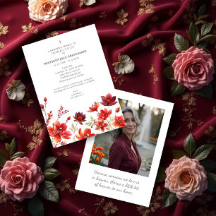 Invitación Elegant Lush Minimalist Floral In Dark Red Funeral