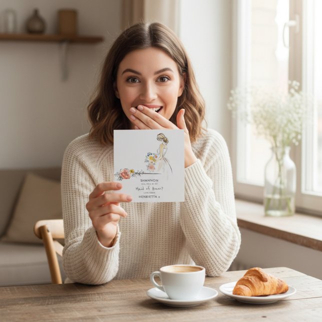 Invitación Elegant Maid of Honor Proposal Floral Sketch (Subido por el creador)