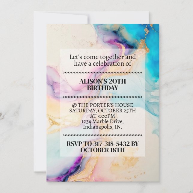 Invitación Elegant Marble Print Birthday Party (Anverso)