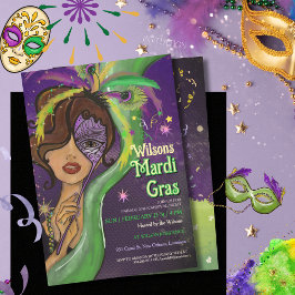 Invitación Elegant Mardi Gras Masquerade Hand-drawn Portrait