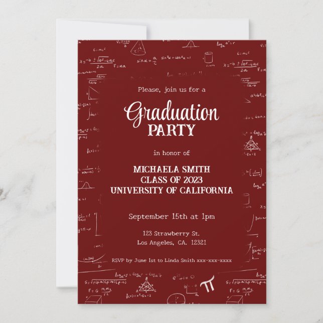 Invitación Elegant Maroon Hand-Lettering Math Graduation (Anverso)
