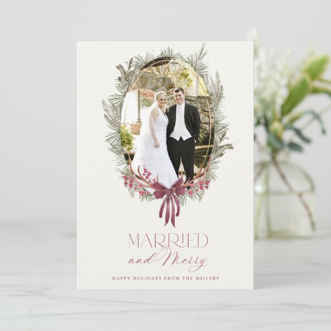 Invitación Elegant Married and Merry Holiday Photo Card (Anverso de pie)