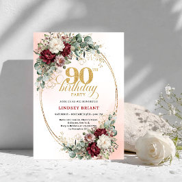 Invitación Elegant Marsala Peonies Eucalyptus 90th Birthday 