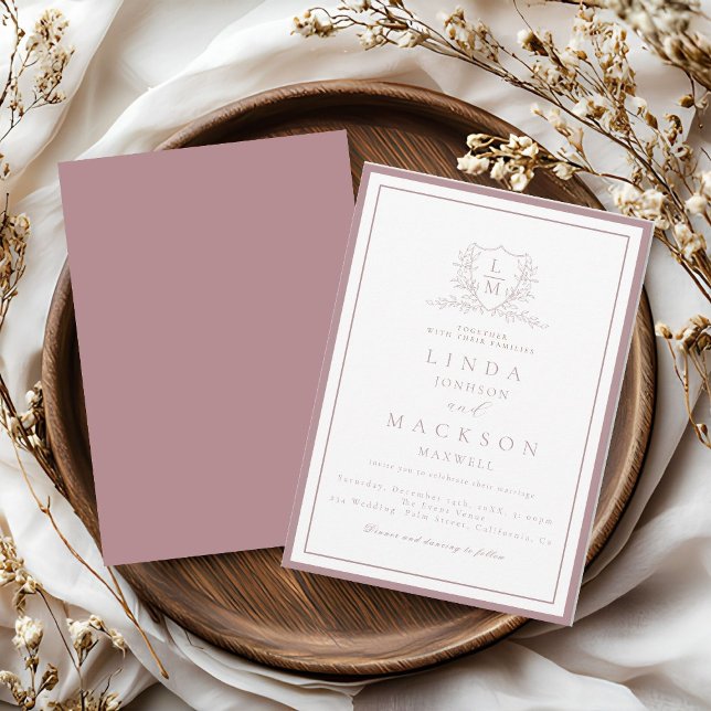 Invitación Elegant Mauve & botanical crest monogram wedding (Subido por el creador)