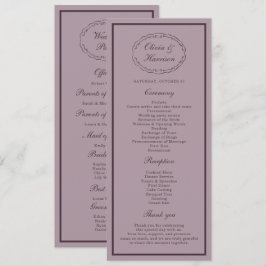 Invitación Elegant Mauve Plum Wedding Program Card