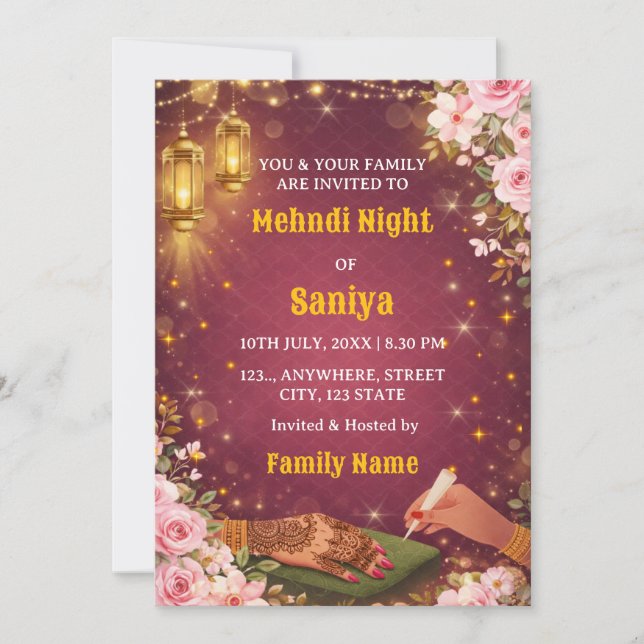 Invitación Elegant Mehndi Night Ceremony Invitation (Anverso)