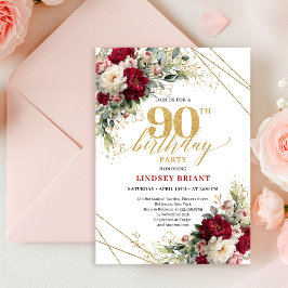 Invitación Elegant Merlot Rose Gold 90th Birthday Invite