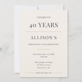 Invitación Elegant Minimal 40th Birthday Celebration