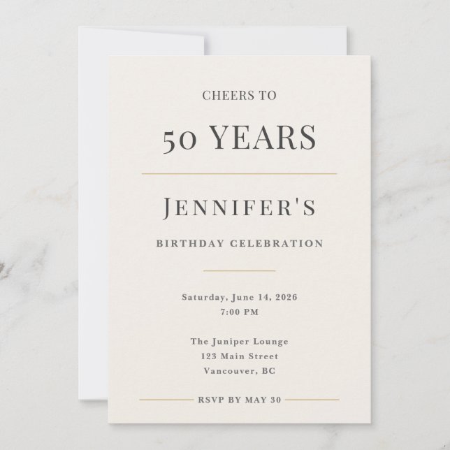 Invitación Elegant Minimal 50th Birthday Celebration (Anverso)