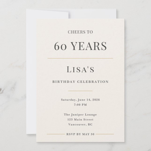 Invitación Elegant Minimal 60th Birthday Celebration (Anverso)
