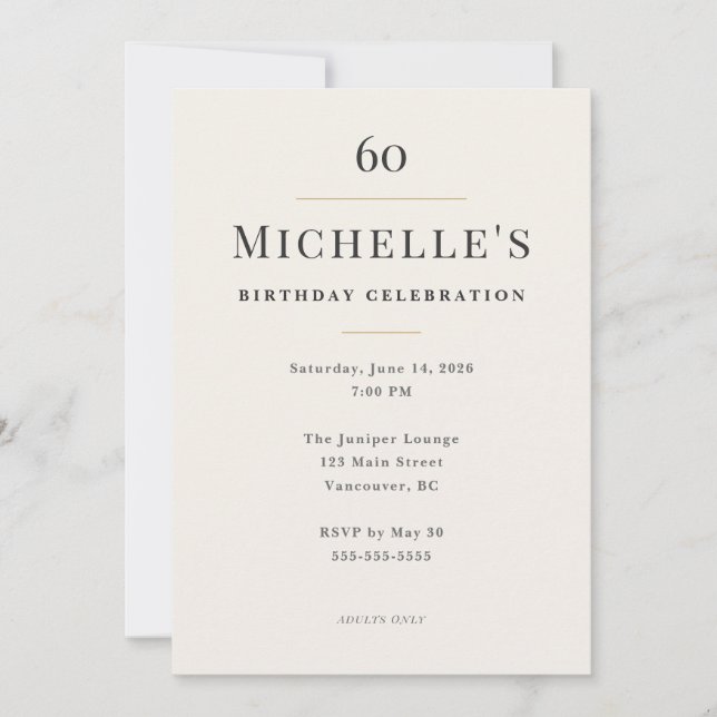 Invitación Elegant Minimal 60th Birthday Celebration (Anverso)