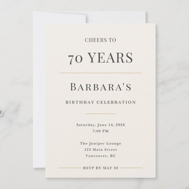 Invitación Elegant Minimal 70th Birthday Celebration (Anverso)