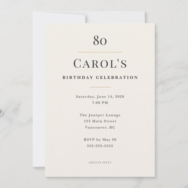 Invitación Elegant Minimal 80th Birthday Celebration (Anverso)
