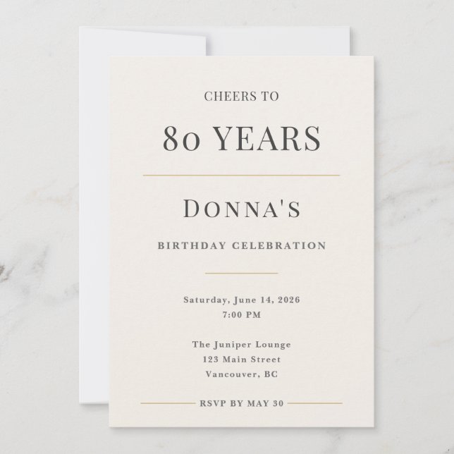 Invitación Elegant Minimal 80th Birthday Celebration (Anverso)
