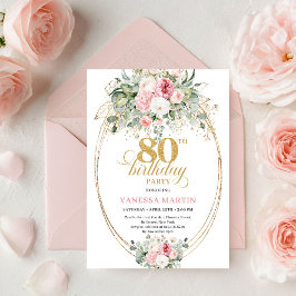 Invitación Elegant Minimal Blush Floral 80th Birthday Invites