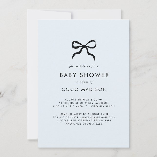 Invitación Elegant Minimal Bow Boy Baby Shower Invitation (Anverso)