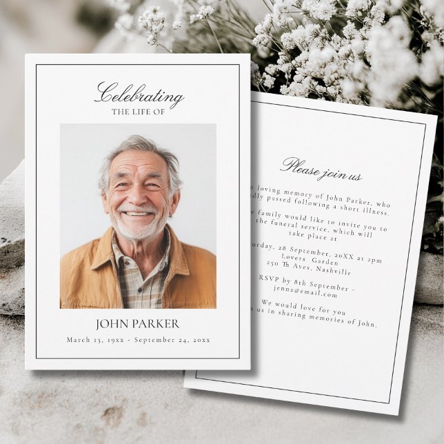 Invitación Elegant Minimal Celebration of Life Funeral Photo  (Elegant Minimal Celebration of Life Funeral Photo Invitation)