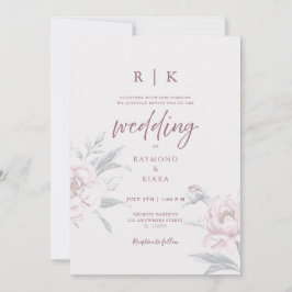 Invitación Elegant Minimal Dusky Pink Peony Floral Wedding 