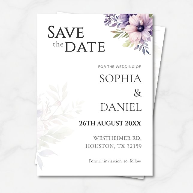 Invitación Elegant Minimal Floral Save the Date Card  (Subido por el creador)