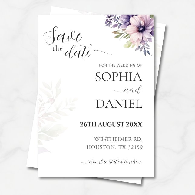 Invitación Elegant Minimal Floral Save the Date Card  (Subido por el creador)