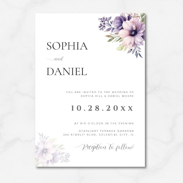 Invitación Elegant Minimal Lavender Floral Wedding Invitation (Subido por el creador)