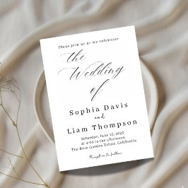 Invitación Elegant Minimal Script Black and White Wedding Inv