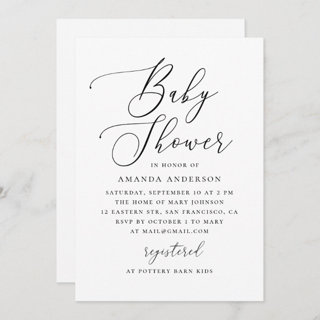 Invitación Elegant Minimalist Black & White Baby Shower (Anverso / Reverso)