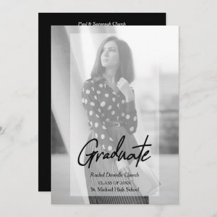 Invitación Elegant Minimalist Black & White Photo Graduation