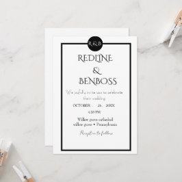 Invitación Elegant Minimalist Black & White Wedding 