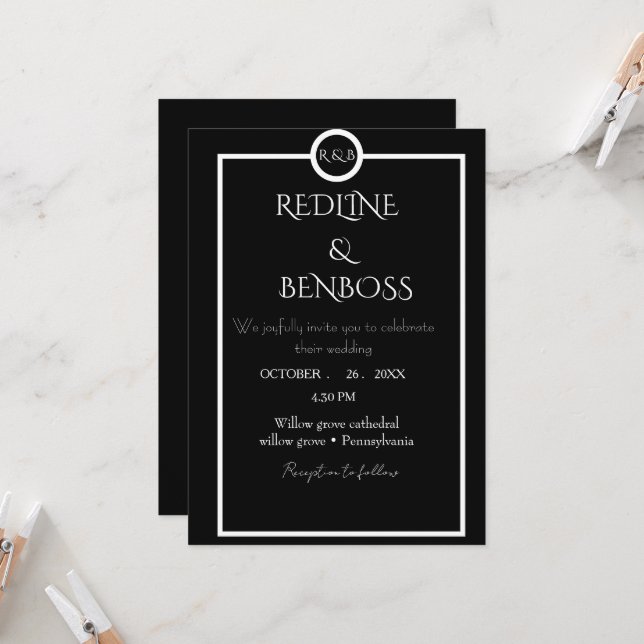 Invitación Elegant Minimalist  Black & White Wedding  (Anverso/Reverso In Situ)