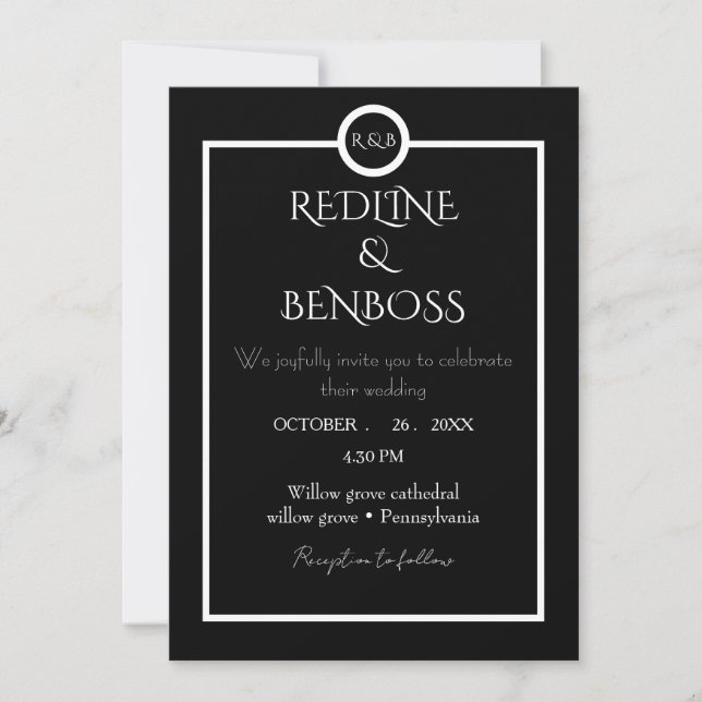 Invitación Elegant Minimalist  Black & White Wedding  Invitat (Anverso)
