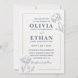 Invitación Elegant Minimalist Blue Floral Sketch Wedding 