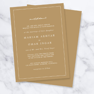 Invitación Elegant Minimalist Border Gold Muslim Wedding