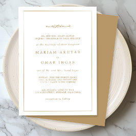 Invitación Elegant Minimalist Border Gold Muslim Wedding