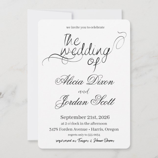 Invitación Elegant Minimalist Calligraphy Wedding Invitation (Anverso)